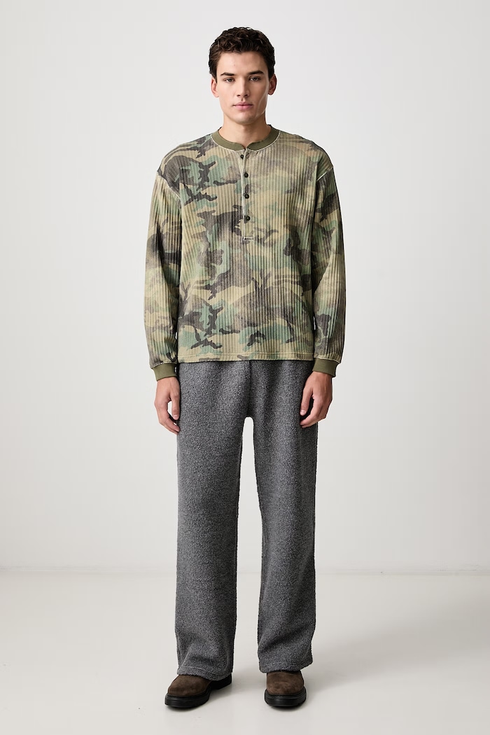 BEAMS Longsleeve męski z bawełną 1114.1235.120 zielony AW26