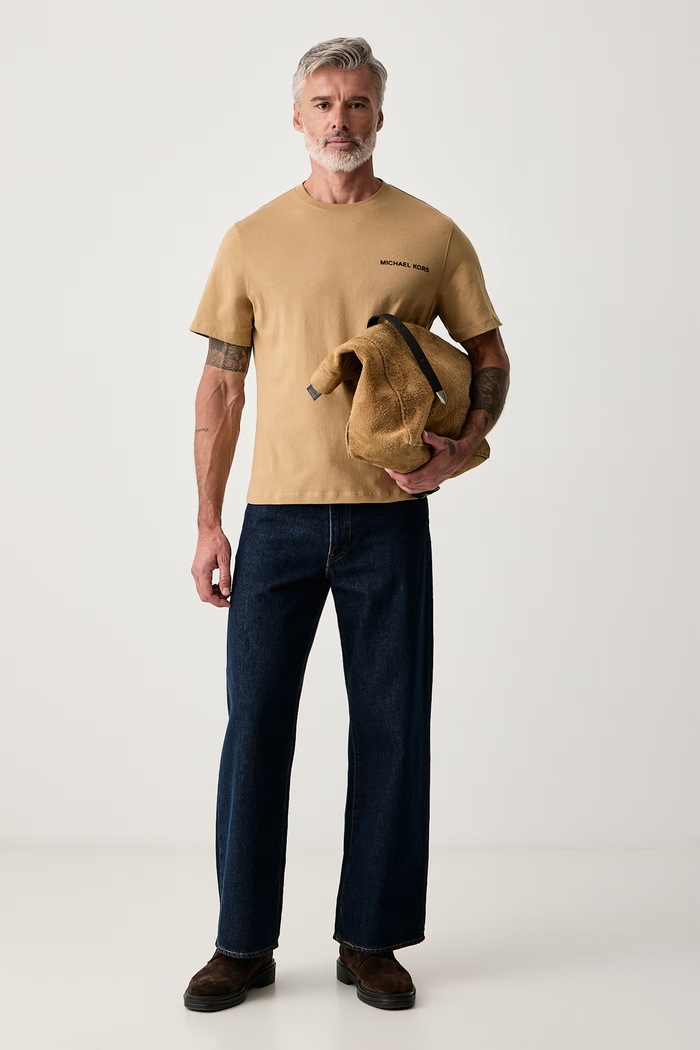 Michael Kors T-shirt męski bawełniany CF6535RFV4 brązowy AW26