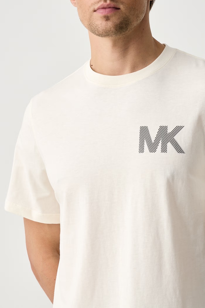 T-shirt męski bawełniany Michael Kors CF6535UFV4 beżowy