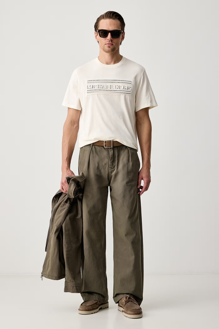 Michael Kors T-shirt męski bawełniany CF6535XFV4 beżowy AW26