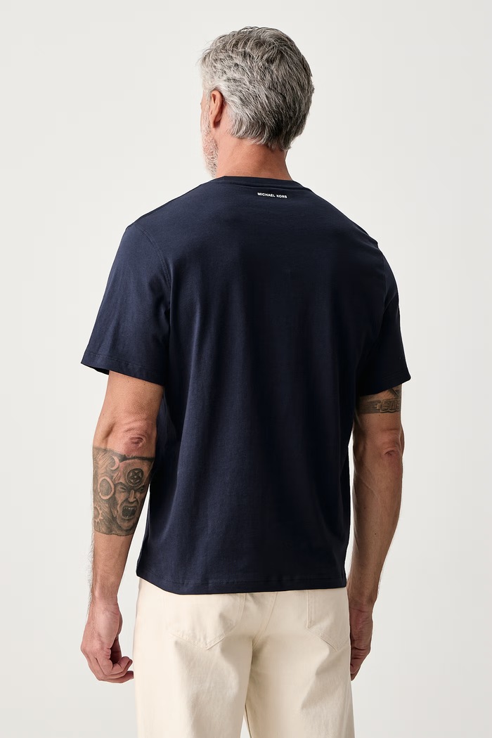 Odzież Michael Kors T-shirt męski bawełniany CF6535XFV4 granatowy