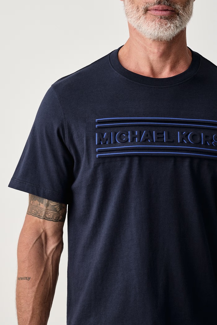 T-shirt męski bawełniany Michael Kors CF6535XFV4 granatowy