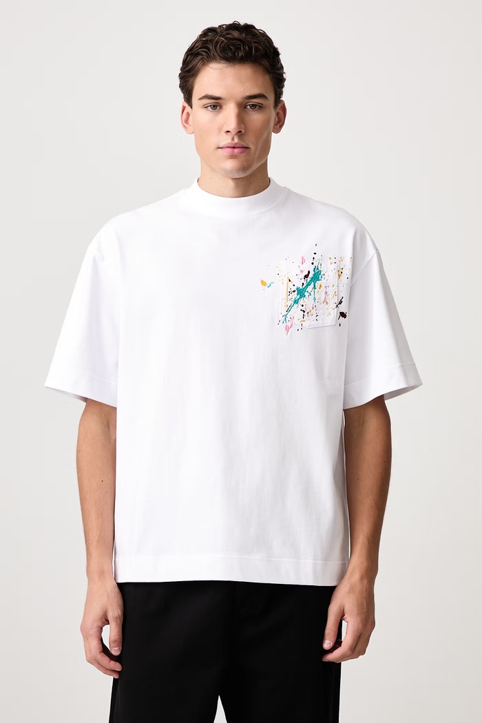 House of Errors Embroidered Paint Splatter T-shirt bawełniany męski biały HEFW26TT10012