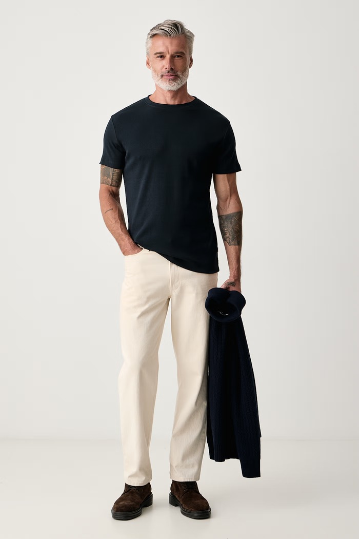 Lindbergh T-shirt basic męski bawełniany z elastanem 30.400142A granatowy AW26