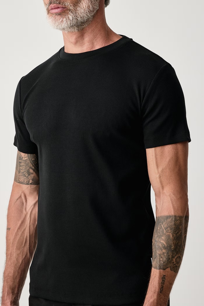 T-shirt basic męski bawełniany z elastanem Lindbergh 30.400142A czarny