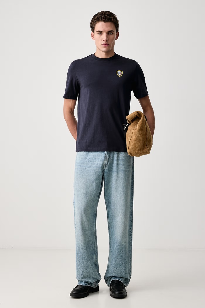Blauer T-shirt męski bawełniany BLUH02416 granatowy AW26