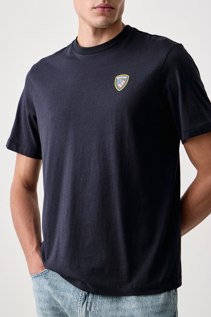 T-shirt męski bawełniany Blauer BLUH02416 granatowy