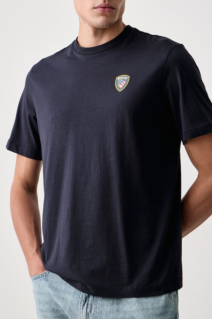 T-shirt męski bawełniany Blauer BLUH02416 granatowy