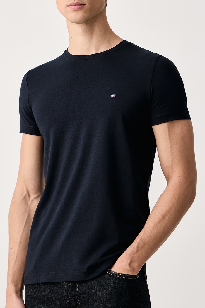 Odzież Tommy Hilfiger T-shirt męski z bawełną MW0MW27539 granatowy