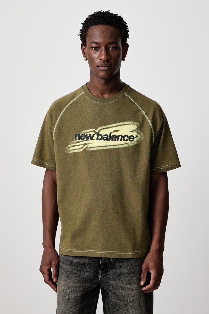 New Balance T-shirt oversize bawełniany męski zielony MT62T1JVAAO