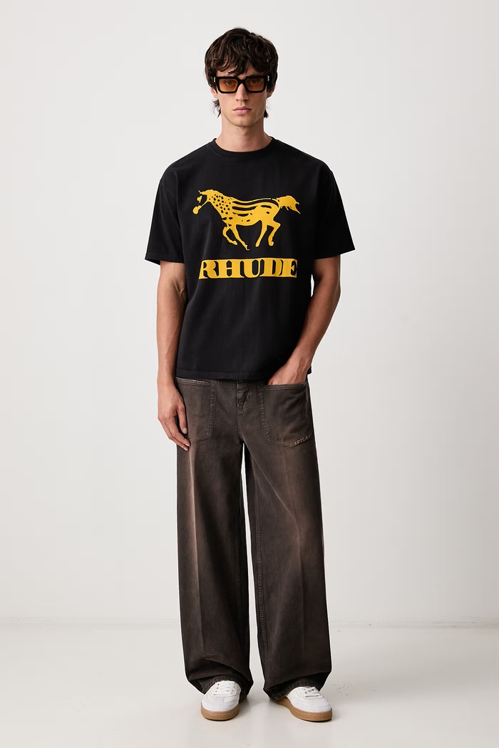 RHUDE Dinero T-shirt bawełniany męski RHFW26TT04012 czarny AW26