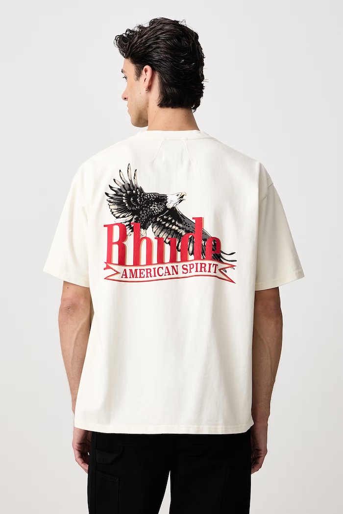 Odzież RHUDE American Spirit T-shirt bawełniany męski RHFW26TT03012 beżowy