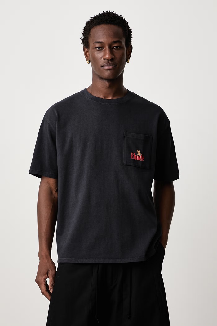 Odzież RHUDE American Spirit T-shirt bawełniany męski RHFW26TT03012 czarny
