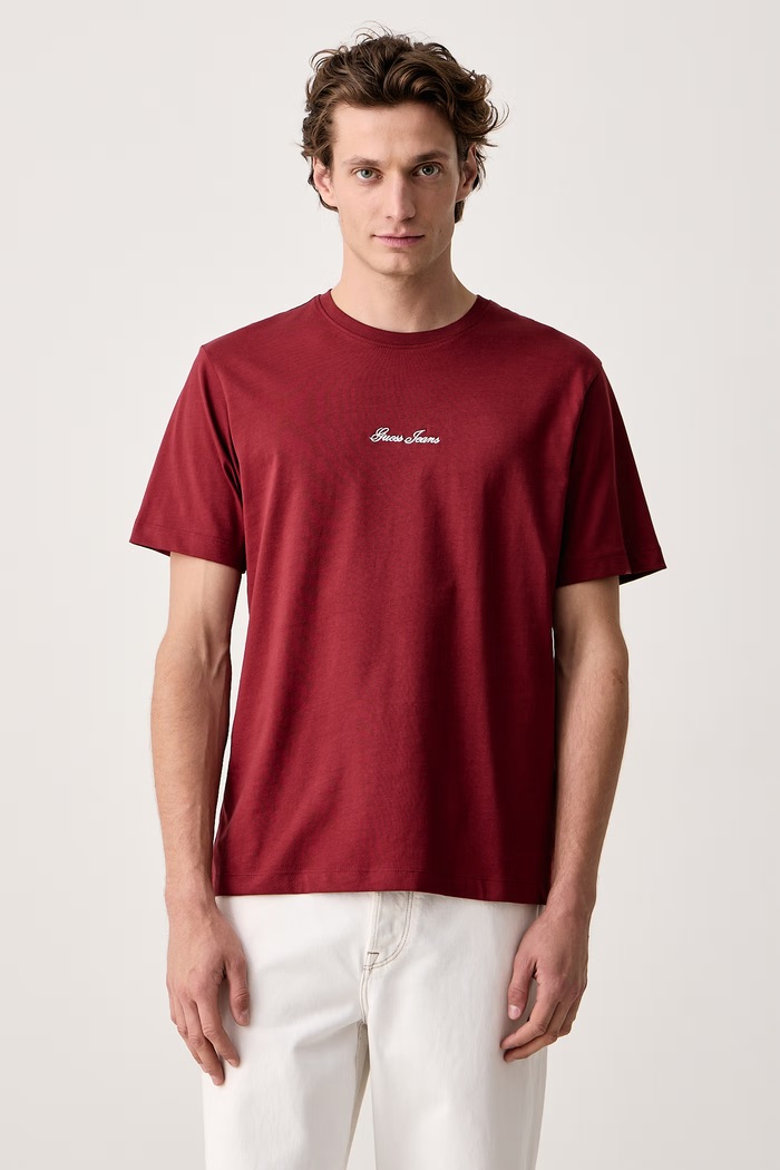 Guess Jeans T-shirt męski bawełniany bordowy M6BI88.K6999