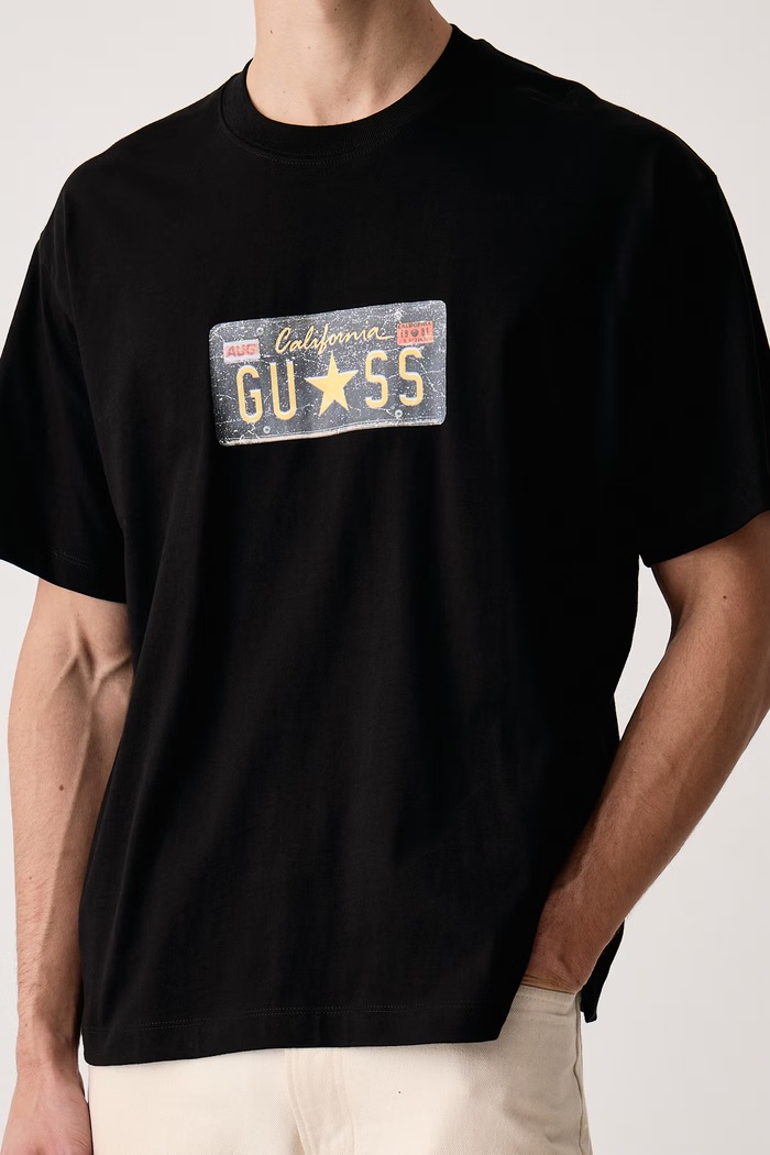 Kratka majica moška bombažna Guess Jeans M6BI16.K5400 črna