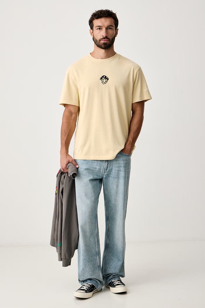 Hurley T-shirt oversize męski bawełniany MTSEUPC0001 żółty AW26