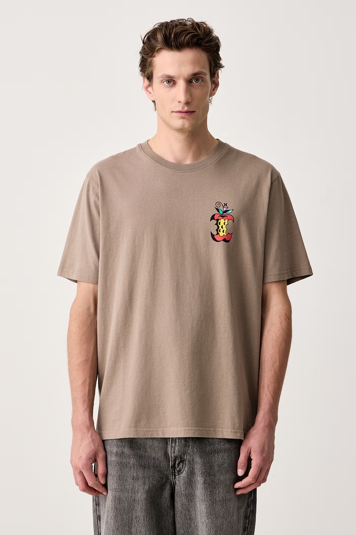 Odzież Hurley T-shirt męski bawełniany Etam Apple MTSEUET0008 beżowy