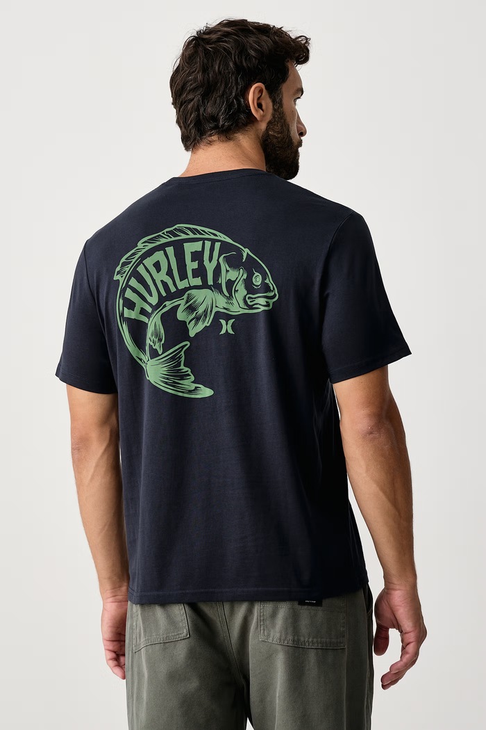 Hurley T-shirt męski bawełniany Printing Press Serrot granatowy MTSEUED0031
