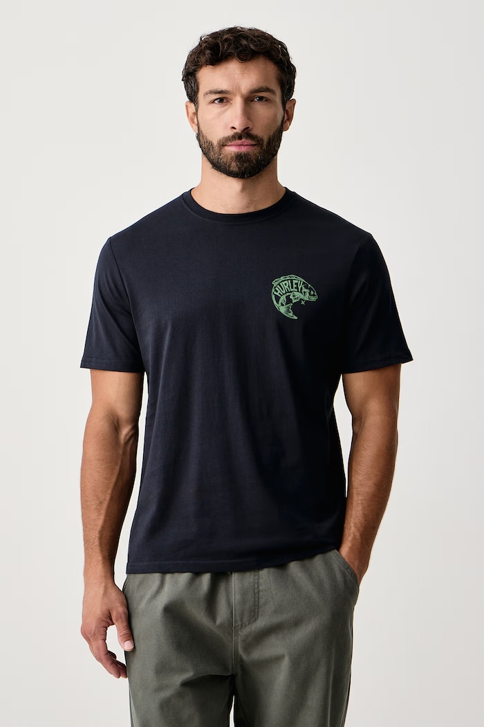 Odzież Hurley T-shirt męski bawełniany Printing Press Serrot MTSEUED0031 granatowy