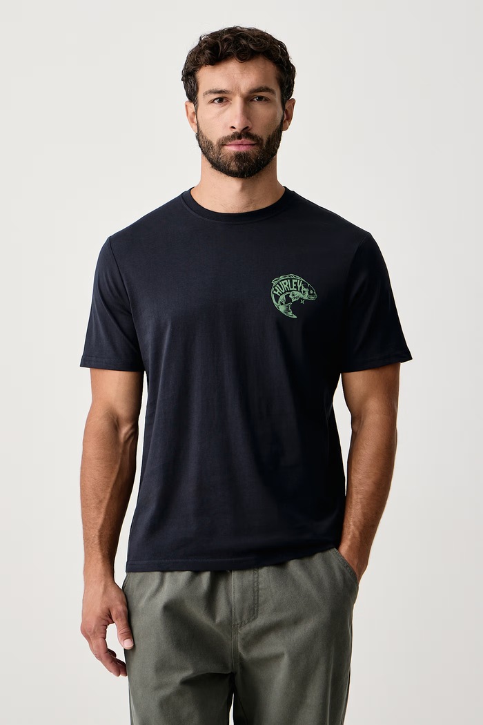 Odzież Hurley T-shirt męski bawełniany Printing Press Serrot MTSEUED0031 granatowy
