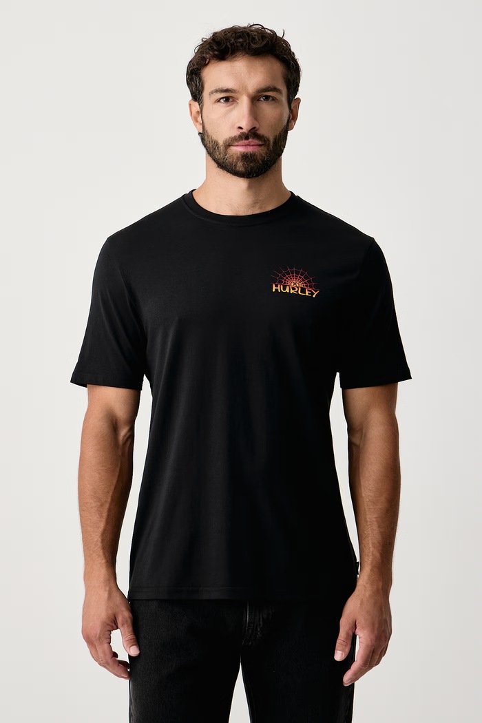 Odzież Hurley T-shirt męski bawełniany Printing Press Forest MTSEUED0024 czarny