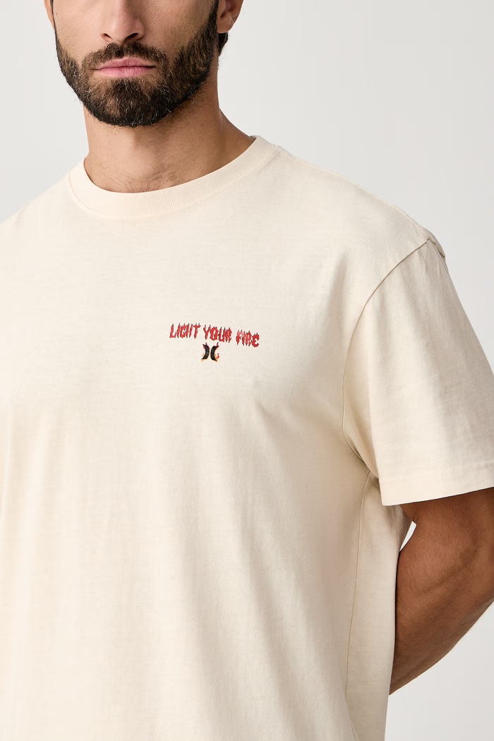 T-shirt męski bawełniany Built Fire Peace Hurley MTSEUBL0001 beżowy