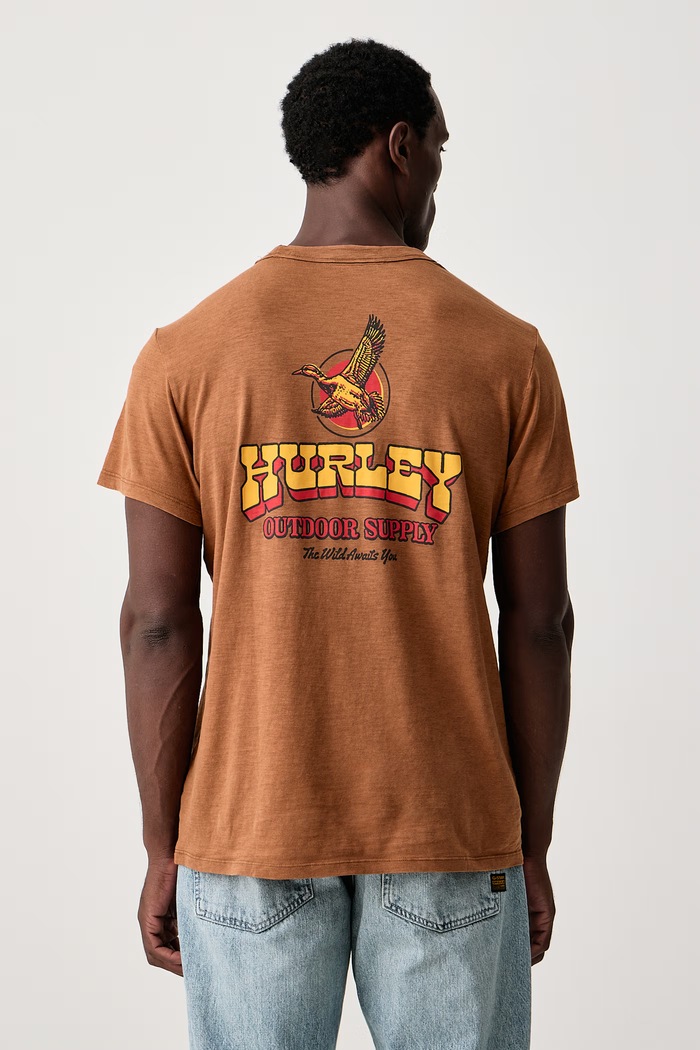 Hurley T-shirt męski bawełniany Wild Fowl brązowy HFA26MMTS13886