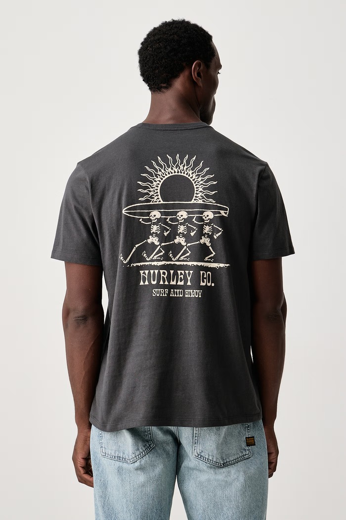 Hurley T-shirt męski bawełniany Struttin Bones szary HFA26MMTS13877