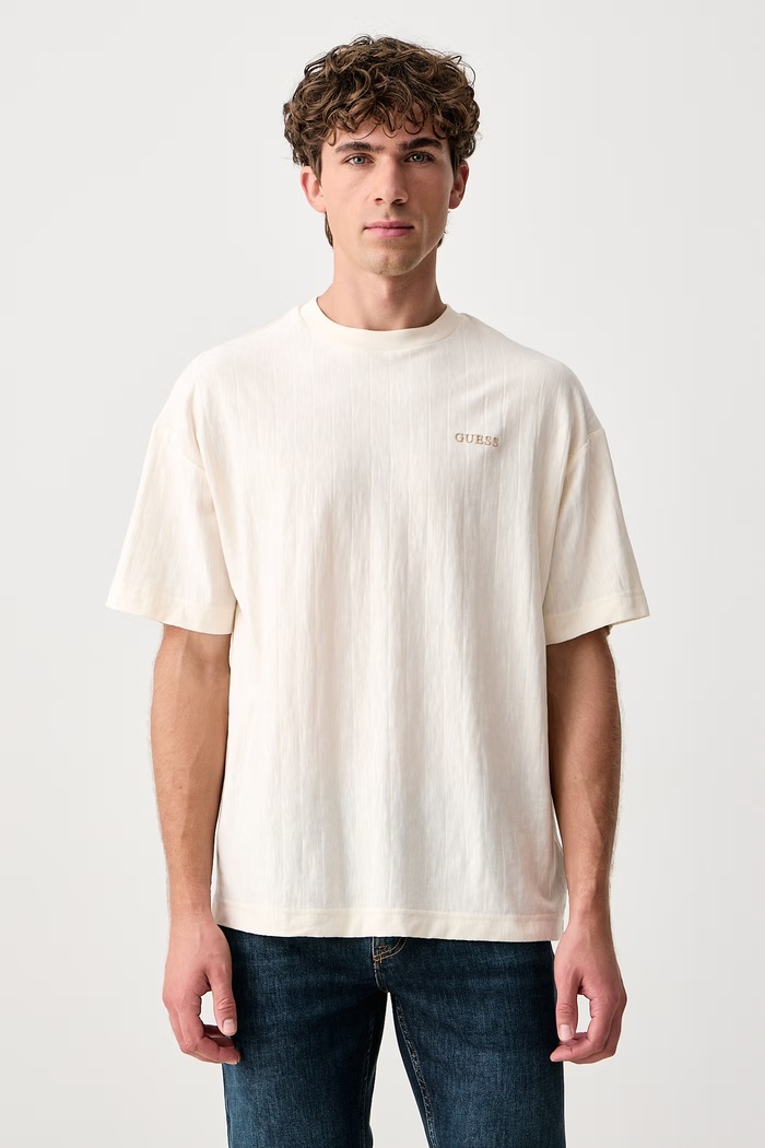 Guess T-shirt męski bawełniany WALT beżowy Z6BI14.K6694