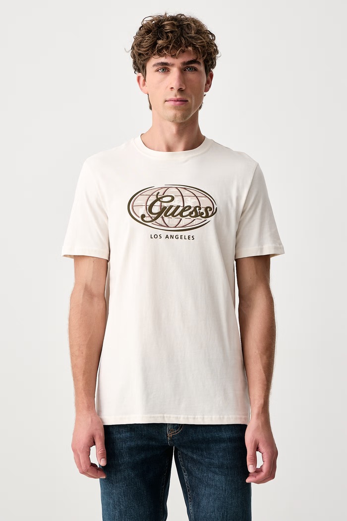 Guess T-shirt męski bawełniany GIOVA beżowy Z6BI07.K6542