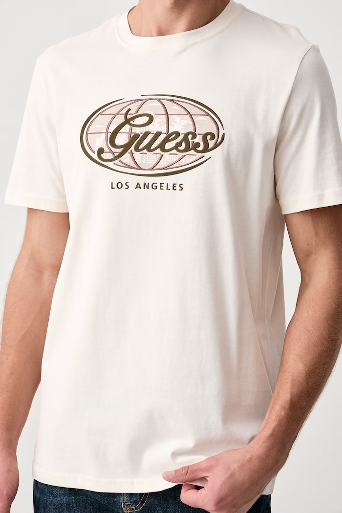 Odzież Guess T-shirt męski bawełniany GIOVA Z6BI07.K6542 beżowy