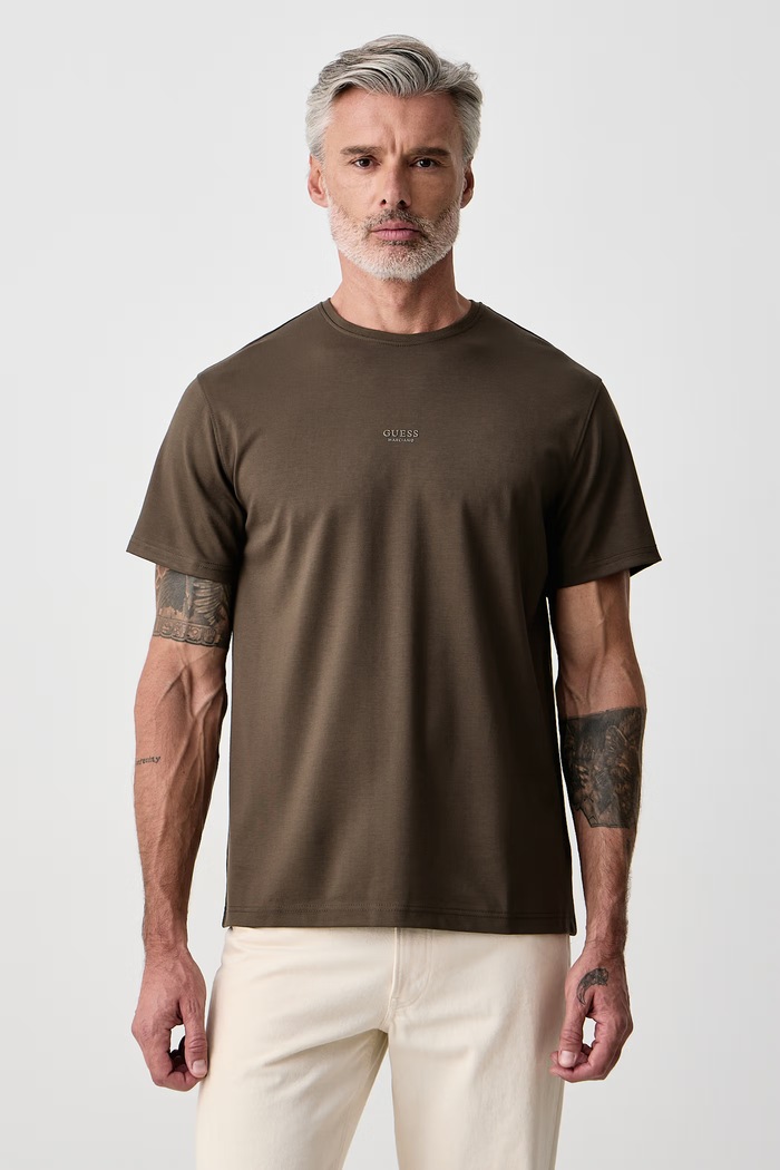 Guess T-shirt męski z wiskozą brązowy M6BP18.K6209