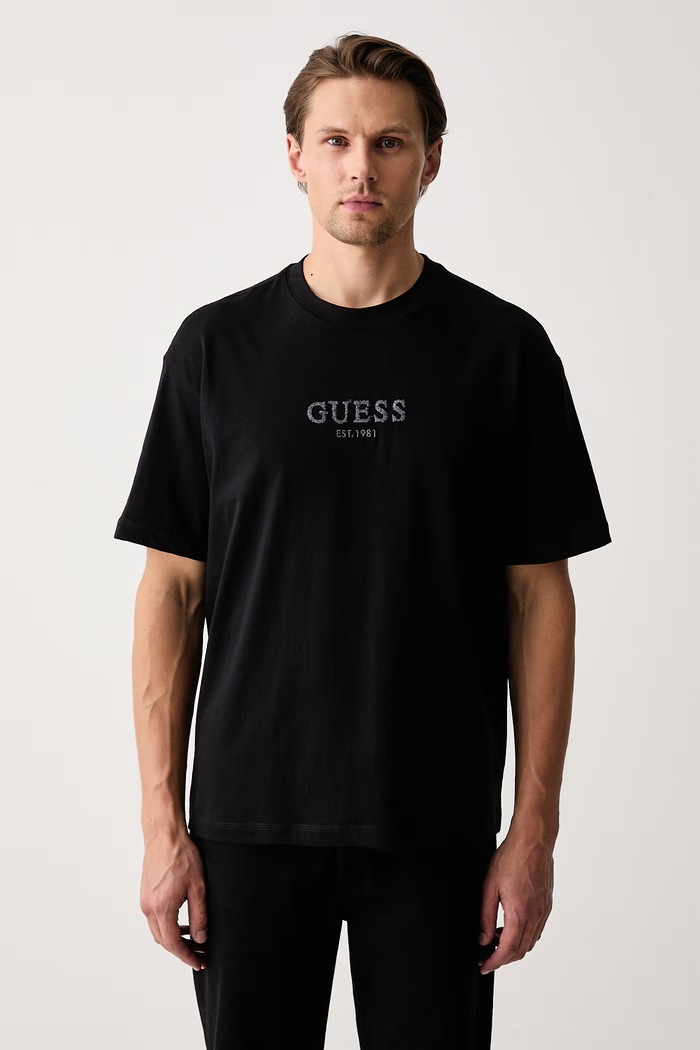 Guess T-shirt da uomo in cotone nero M6BI55.K6192