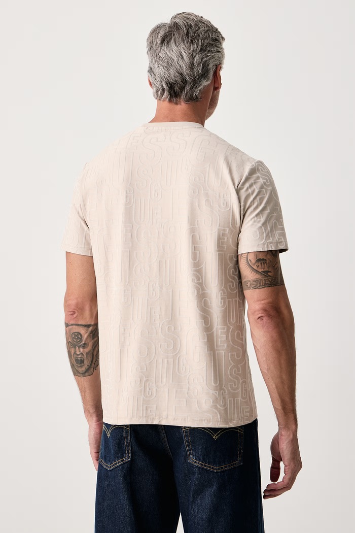 Odzież Guess T-shirt męski z bawełną M6BI51.K6188 beżowy