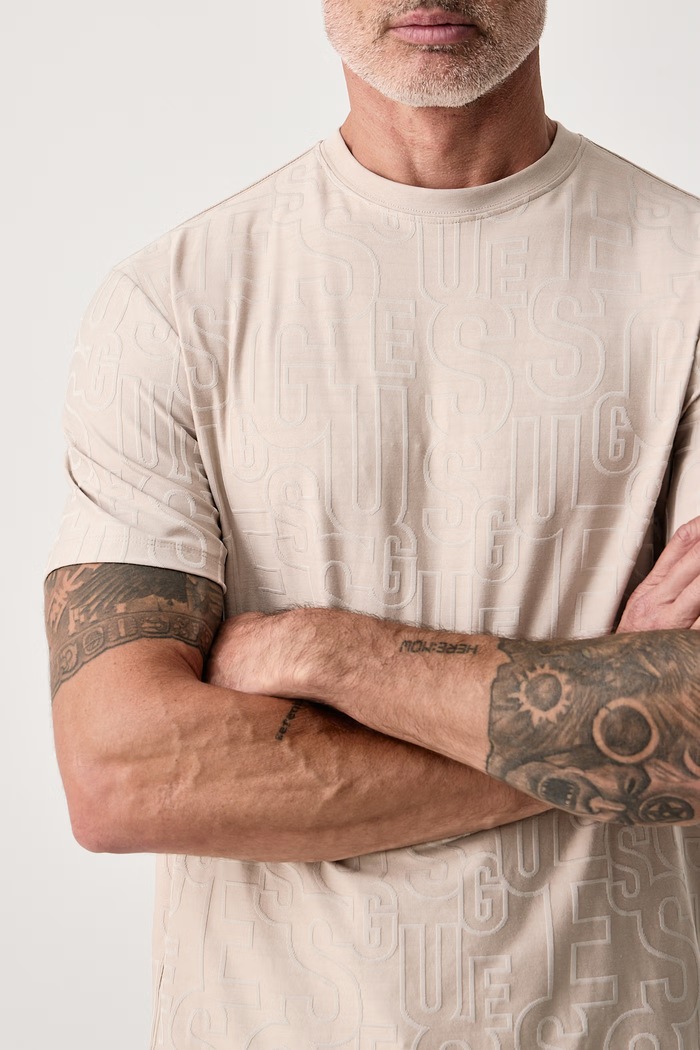 T-shirt męski z bawełną Guess M6BI51.K6188 beżowy