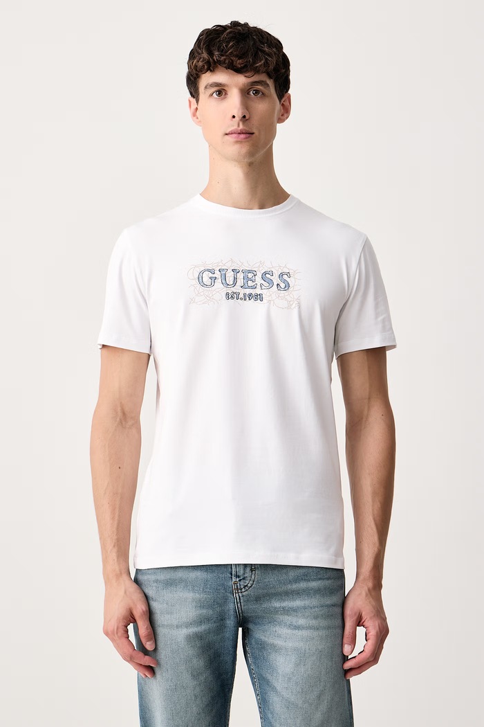Guess Kratka majica moška bombažna z elastanom bela M6BI48.K6185