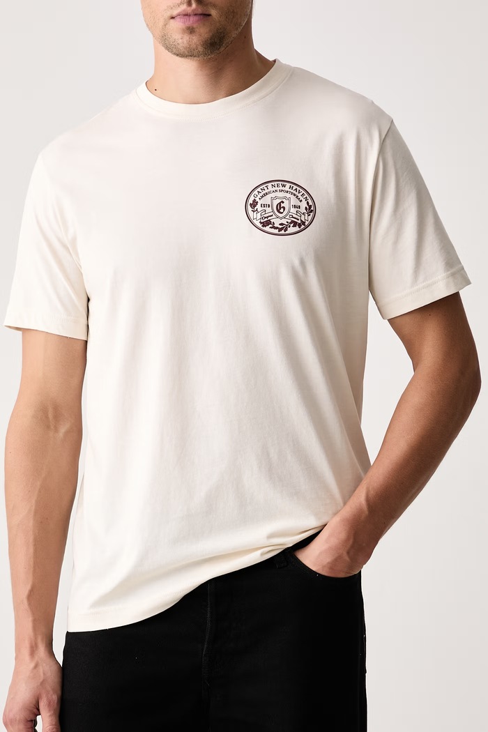 Odzież Gant T-shirt męski bawełniany 2003471 beżowy