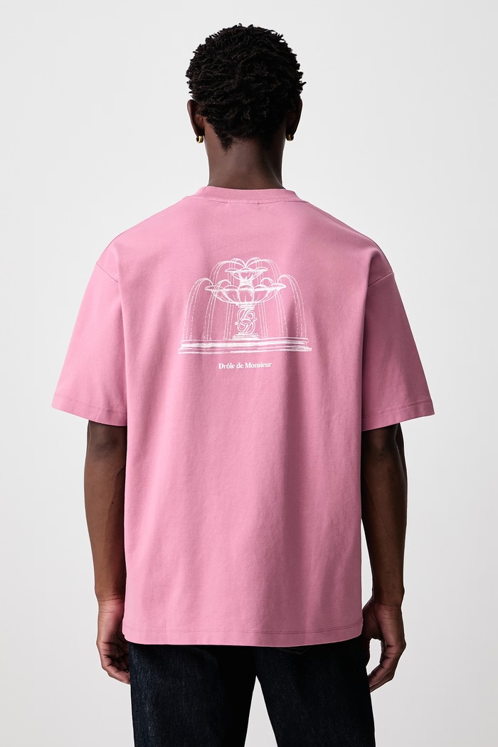 Drôle de Monsieur T-shirt męski bawełniany Fountain M.TS344.CO002 różowy AW26