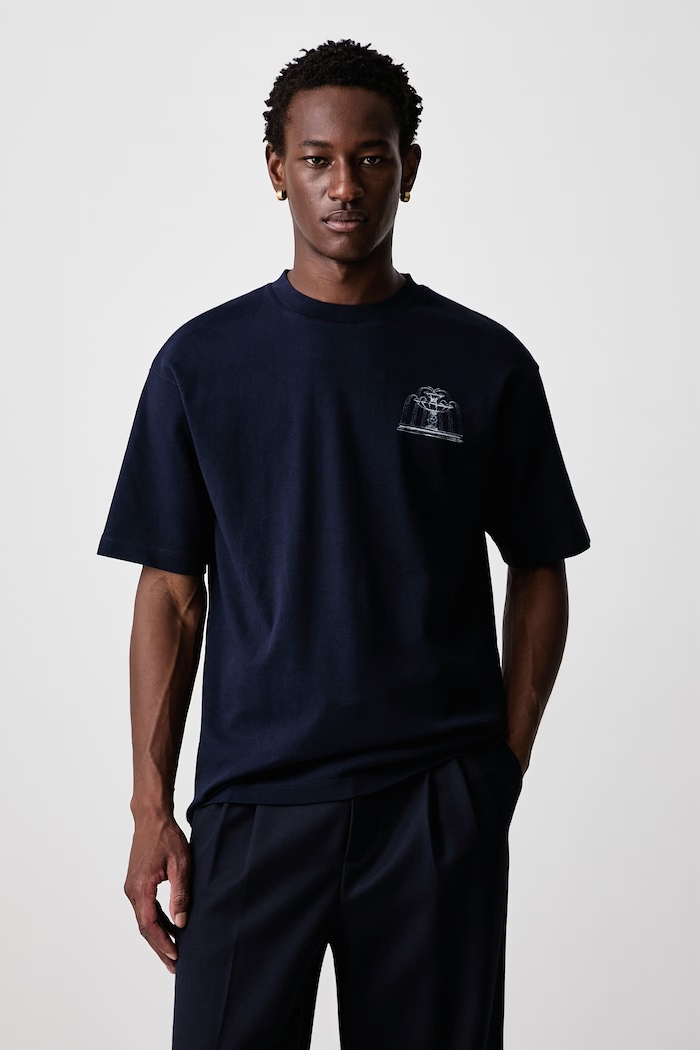 Odzież Drôle de Monsieur T-shirt męski bawełniany Fountain M.TS344.CO002 granatowy