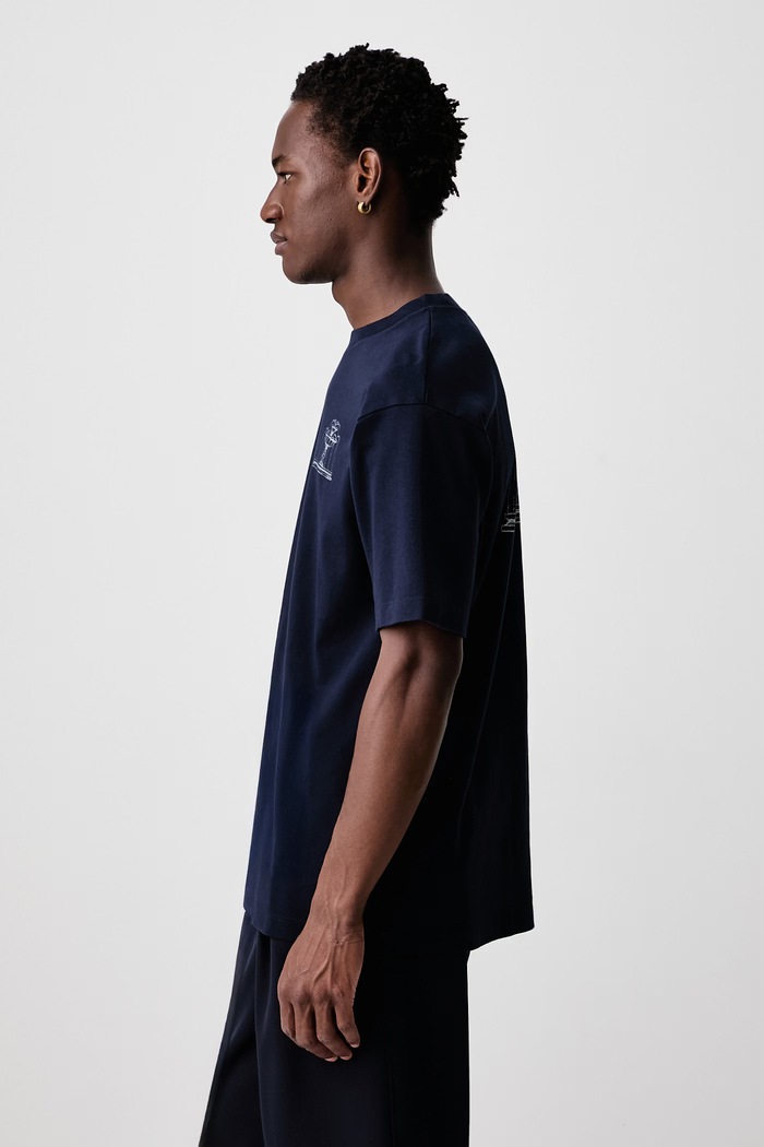 T-shirt męski bawełniany Fountain Drôle de Monsieur M.TS344.CO002 granatowy