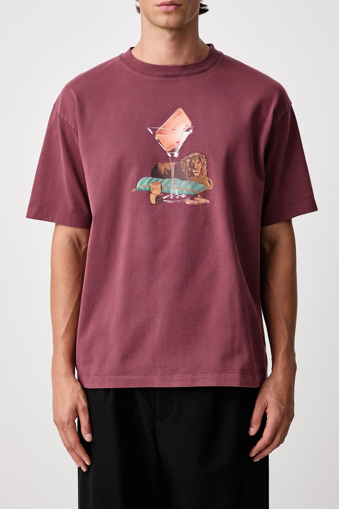 T-shirt męski bawełniany Glass Lion Drôle de Monsieur bordowy M.TS354.CO248