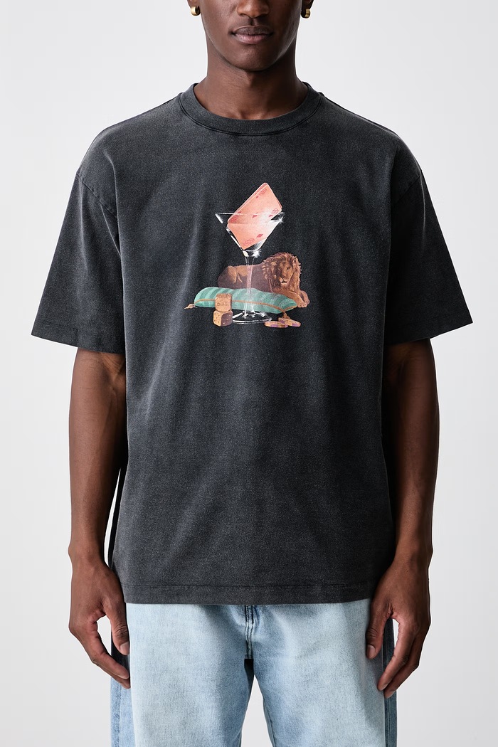 T-shirt męski bawełniany Glass Lion Drôle de Monsieur czarny M.TS354.CO248