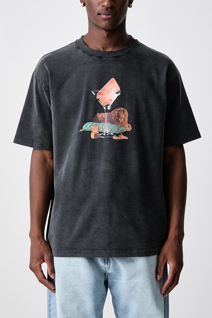 T-shirt męski bawełniany Glass Lion Drôle de Monsieur czarny M.TS354.CO248