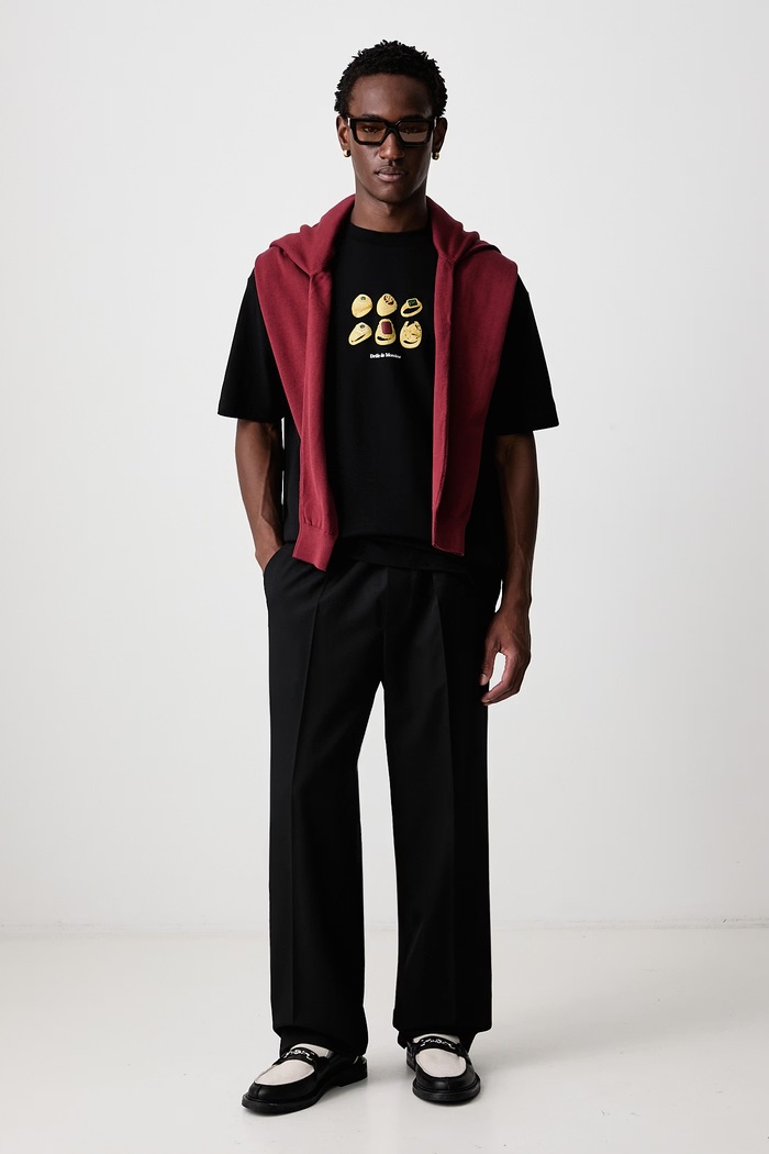 Drôle de Monsieur T-shirt męski bawełniany Rings M.TS341.CO002 czarny AW26