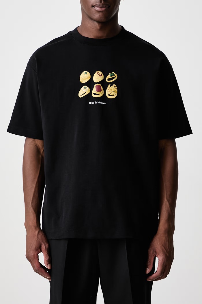 T-shirt męski bawełniany Rings Drôle de Monsieur czarny M.TS341.CO002