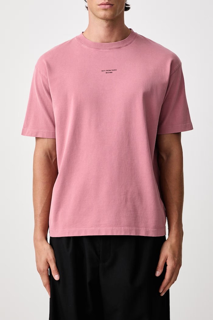 T-shirt oversize męski bawełniany Classic Slogan Drôle de Monsieur różowy M.TS202.CO248
