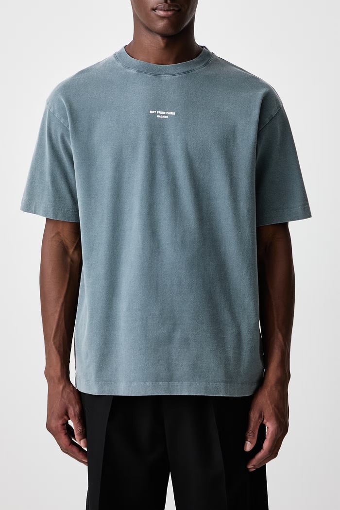 T-shirt oversize męski bawełniany Classic Slogan Drôle de Monsieur szary M.TS202.CO248