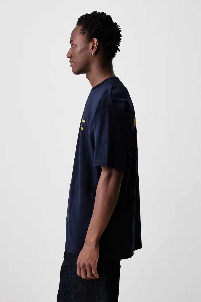 T-shirt męski bawełniany Bold Slogan Drôle de Monsieur M.TS203.CO002 granatowy