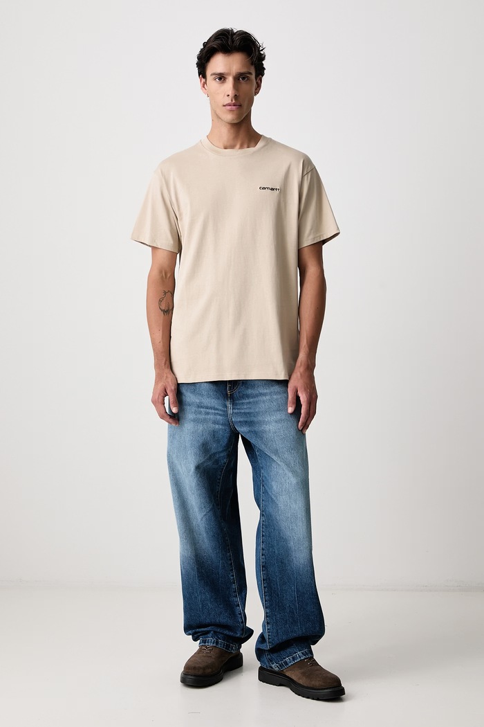 Carhartt WIP Script Embroidery T-shirt bawełniany męski I030435.2NQXX beżowy AW26