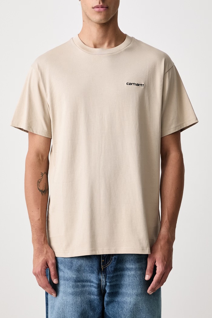Script Embroidery T-shirt bawełniany męski Carhartt WIP beżowy I030435.2NQXX